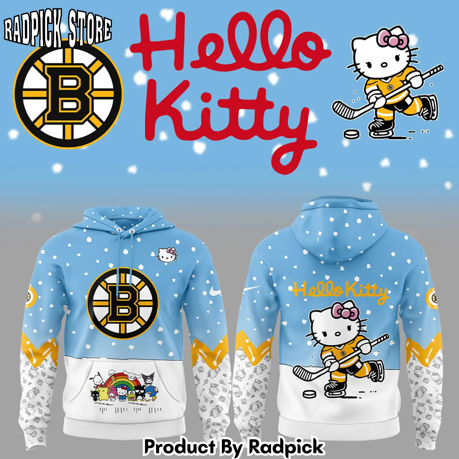 Boston bruins x hello kitty hoodie joggers hoodie and long pants set rp291902